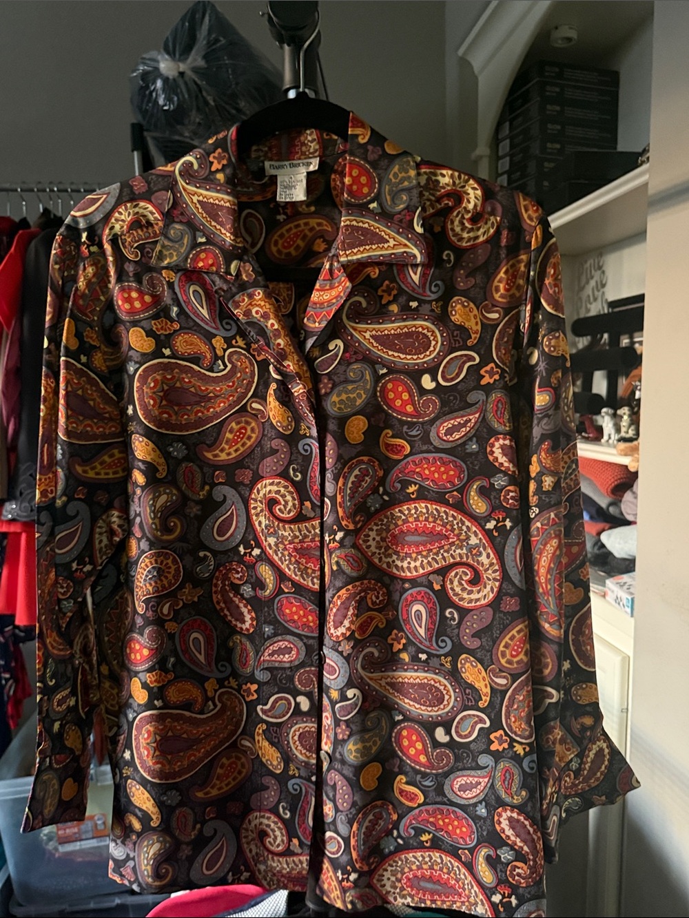 Paisley Print Long-Sleeve Button-Down Shirt - Brown/Red